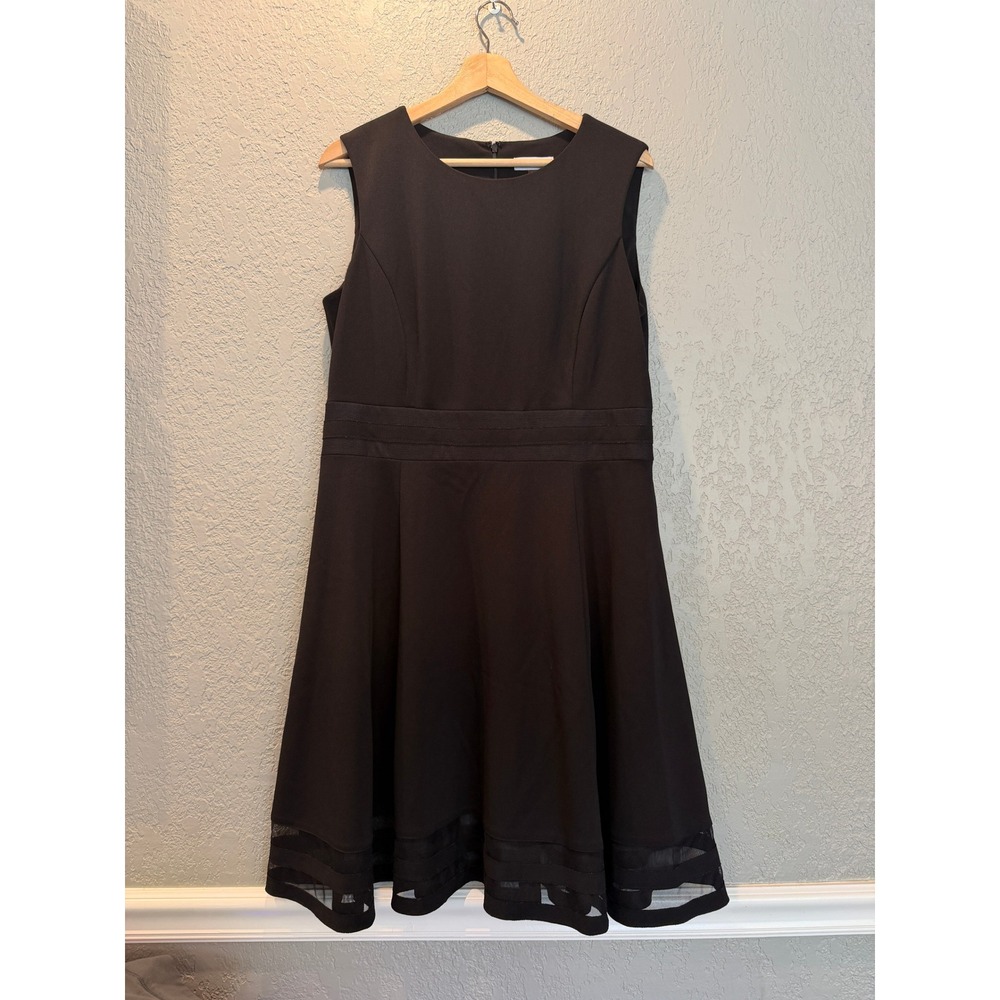 Calvin Klein Womens Black Mesh Inset Fit and Flare Sleeveless Dress Size 14